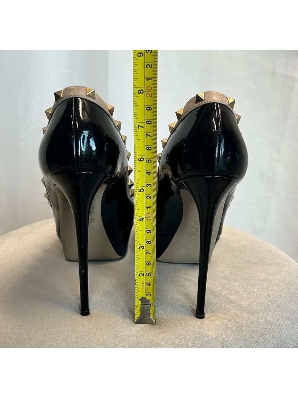 Valentino Rockstud platform peep-toe pumps black patent leather Sz 38.5 - Picture 7 of 13